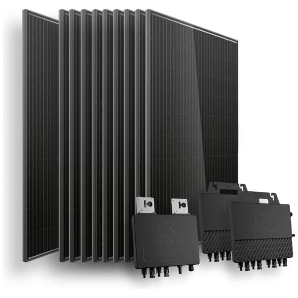 8 trina full black zonnepanelen, twee apsystems qs1 quad micro omvormers, 1 apsystems qs1 dual micro omvormer