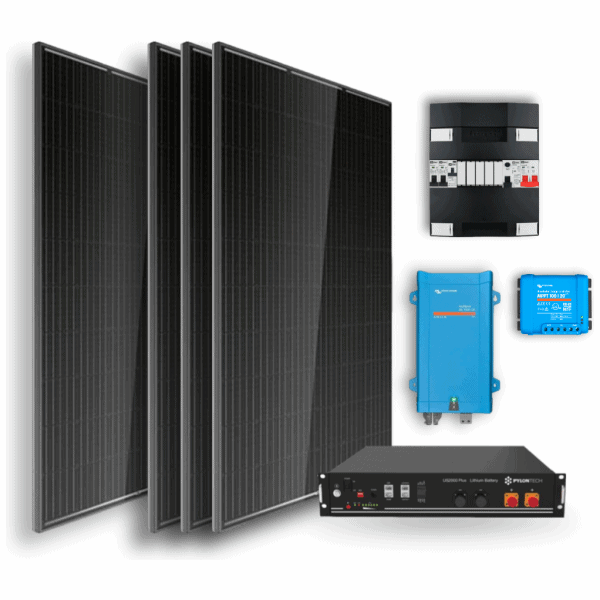 Off-grid set 2,4kWh Lithium Accu – 1300W omvormer – 4 zonnepanelen