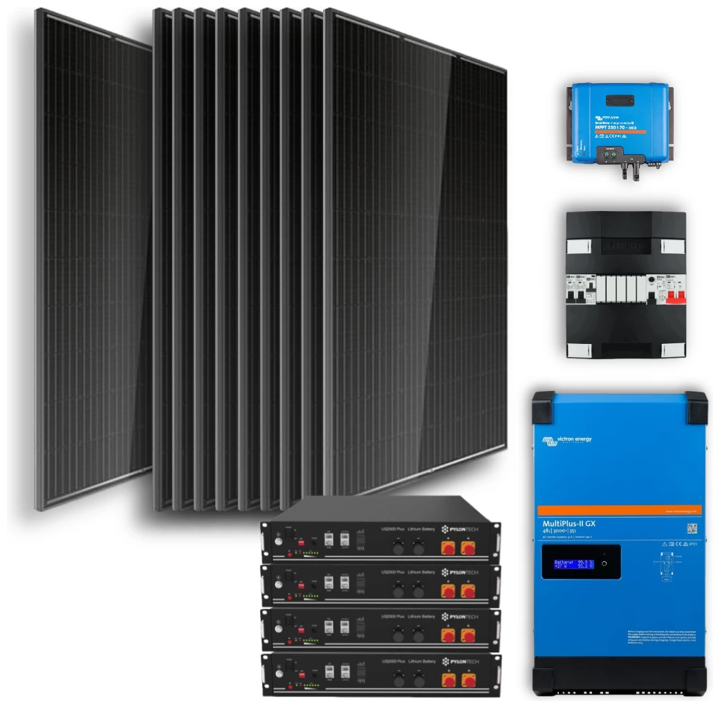 Off-grid set 9,6kWh Lithium Accu - 4000W Omvormer - 12 Zonnepanelen