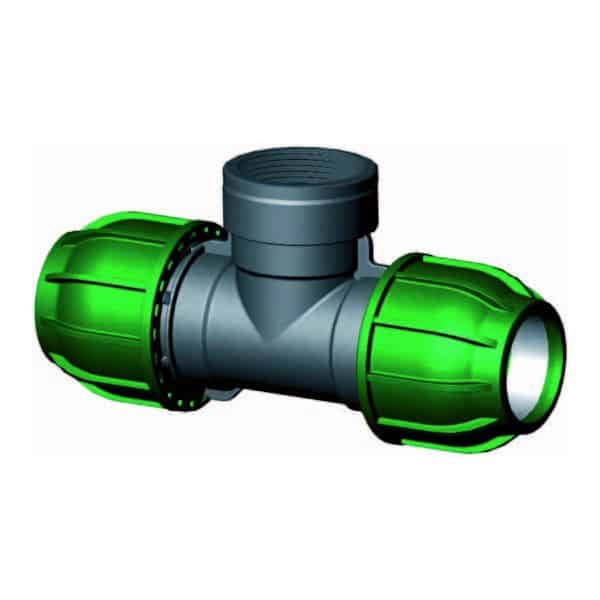 PP klemkoppeling T-stuk 16mm x ¾" binnendraad x 16mm CB234