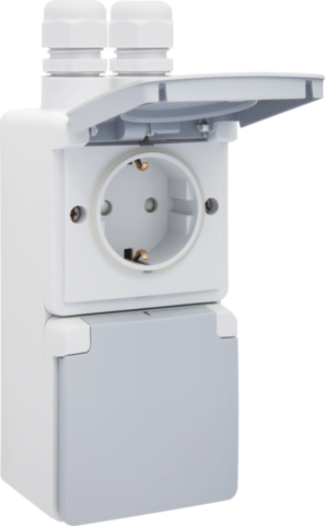 Spuitwaterdicht dubbel verticaal stopcontact 16 A/250VC met dubbel M20-ingang